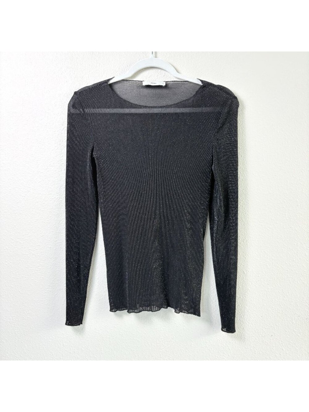 Pigalle Sparkle Mesh Sheer Knit Top Size S Black Long Sleeve Y2K Whimsy Grunge